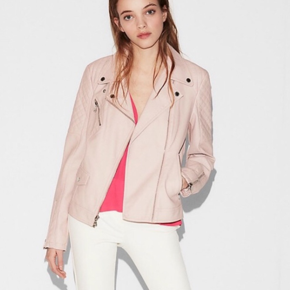 Express Leather Quilted Moto Jacket Blush Pink NWT
